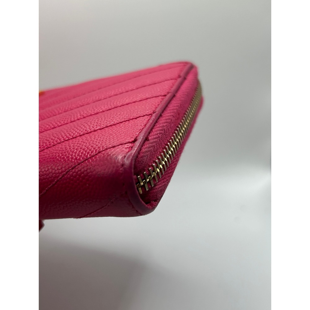 Saint Laurent YSL‎ Pink Chevron Monogram Zip Around Wallet#355 - Picture 7 of 14